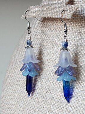 Handmade Blue Floral Christmas Light Fairy Dangle Earrings